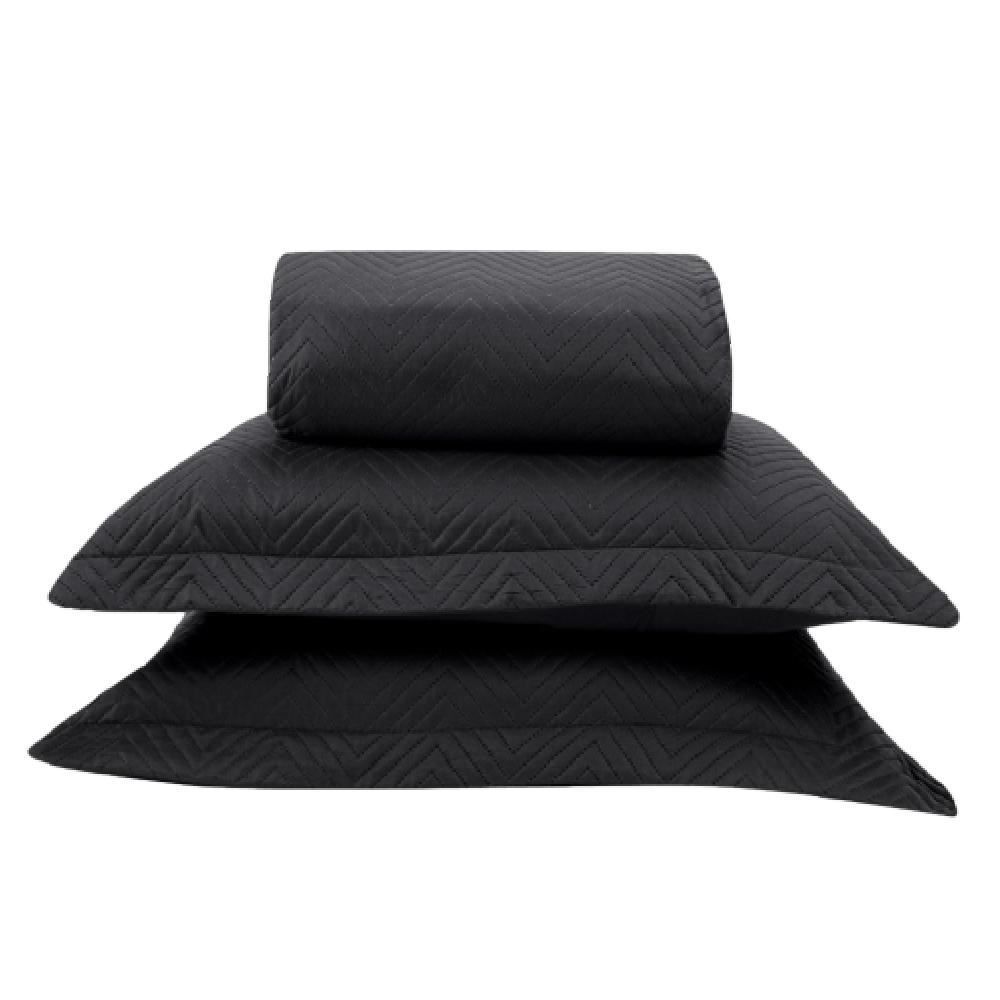 Kit Colcha Casal 100% Poliéster Lisa Versalhes Havan Casa 3 Pçs - Preto