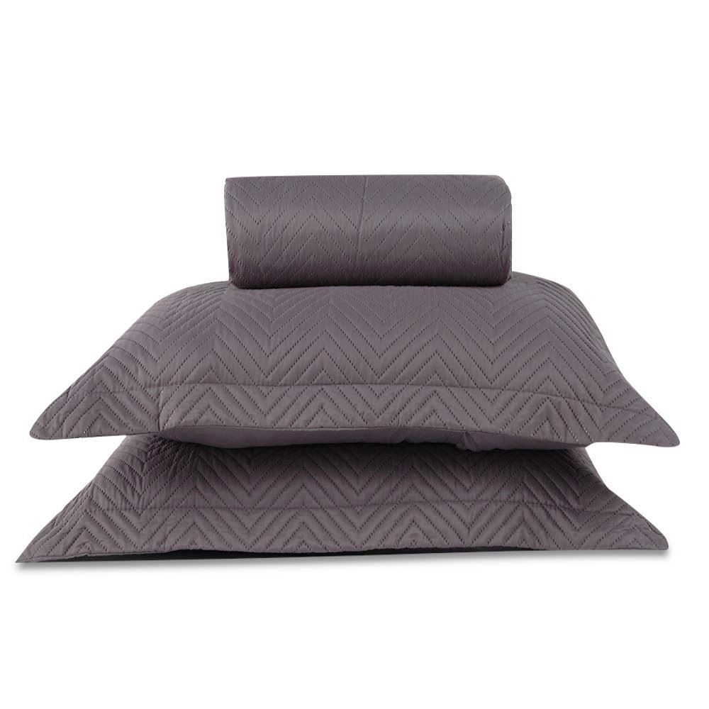 Kit Colcha Casal 100% Poliéster Lisa Versalhes Havan Casa 3 Pçs - Cinza Urbano