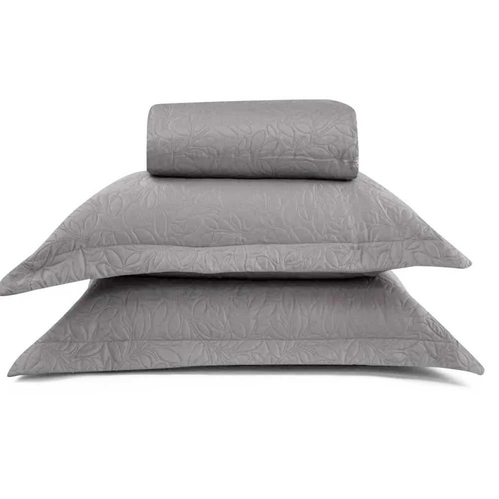 Kit Colcha Casal 100% Poliéster Lisa Versalhes Havan Casa 3 Pçs - Cinza Amianto