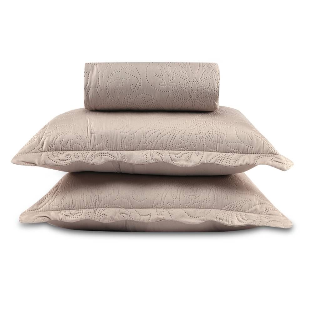 Kit Colcha Casal 100% Poliéster Lisa Rozac 3 Pçs - Bege Cru