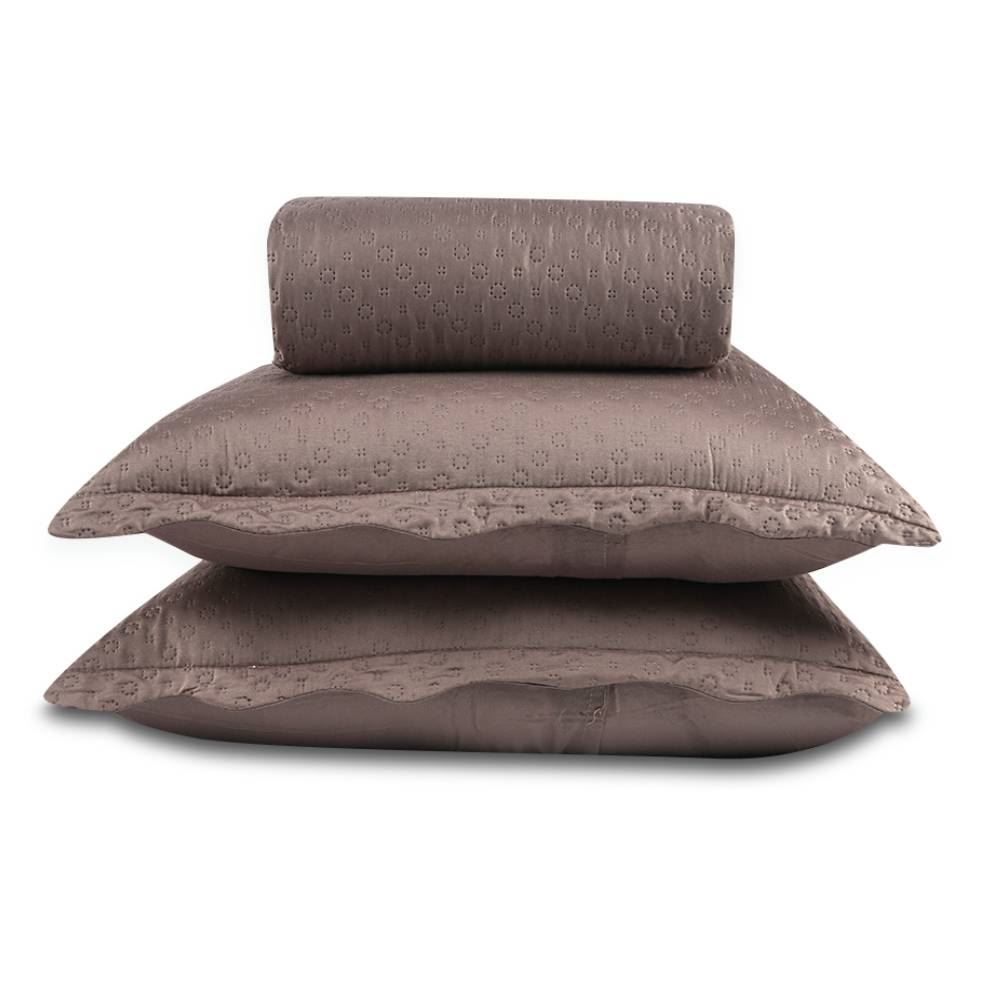 Kit Colcha Casal 100% Poliéster Lisa Rozac 3 Pçs - Cabocla