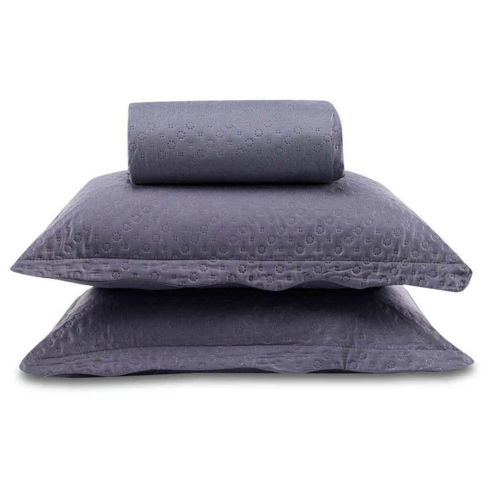 Kit Colcha Casal 100% Poliéster Lisa Rozac 3 Pçs - Titanium