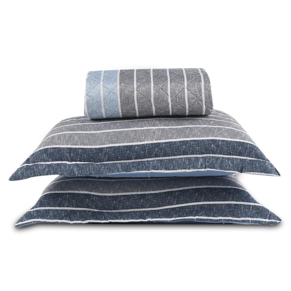 Kit Colcha King 100% Poliéster Havan Casa 3 Pçs - Ronnie Azul Listra