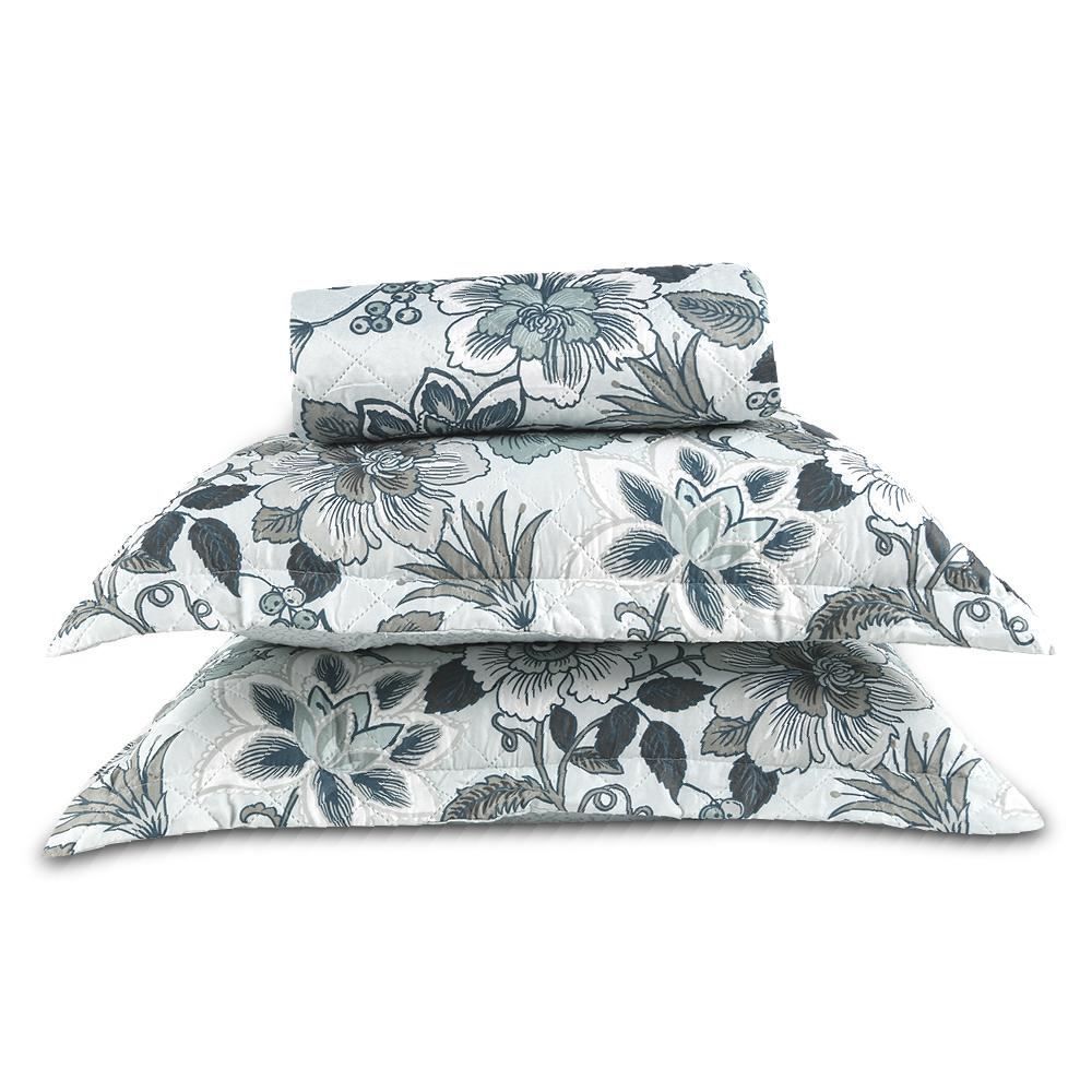 Kit Colcha King 100% Poliéster Havan Casa 3 Pçs - Siena Cinza Floral