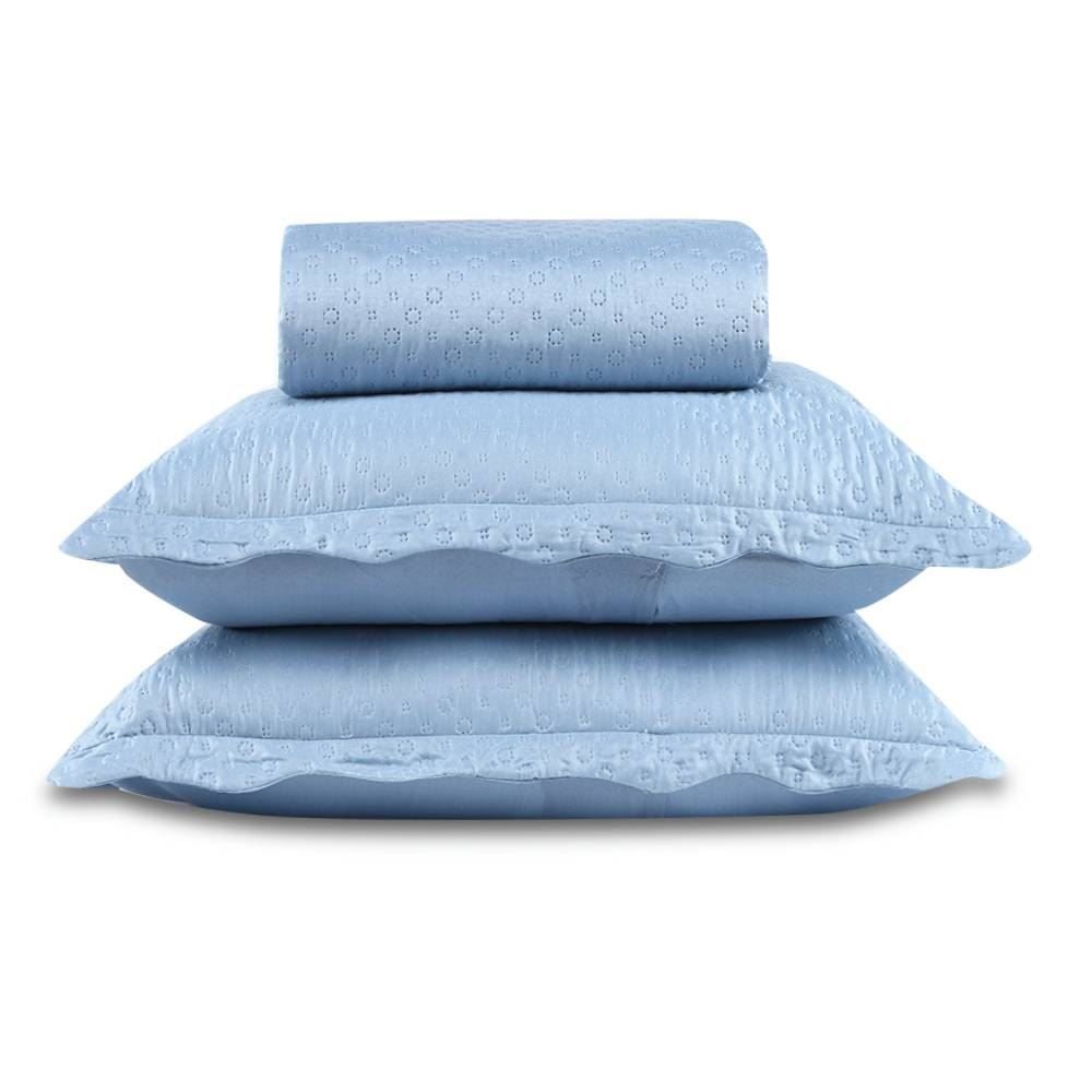 Kit Colcha King 100% Poliéster Lisa Rozac 3 Pçs - Azul Névoa