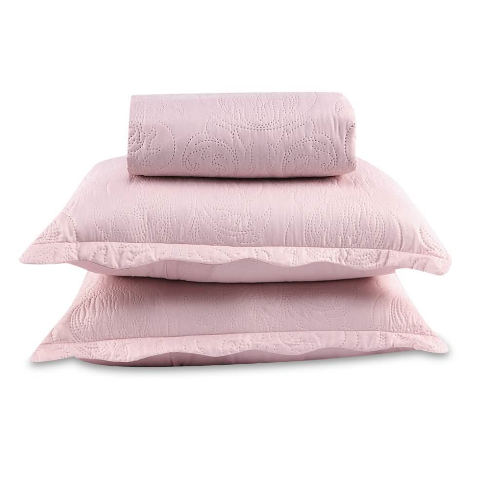 Kit Colcha Queen 100% Poliéster Lisa Rozac 3 Pçs - Rosa Pálido
