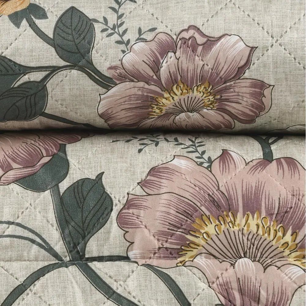 Kit Colcha Solteiro 150 Fios Havan Casa 2 Pçs - Annie Bege Floral