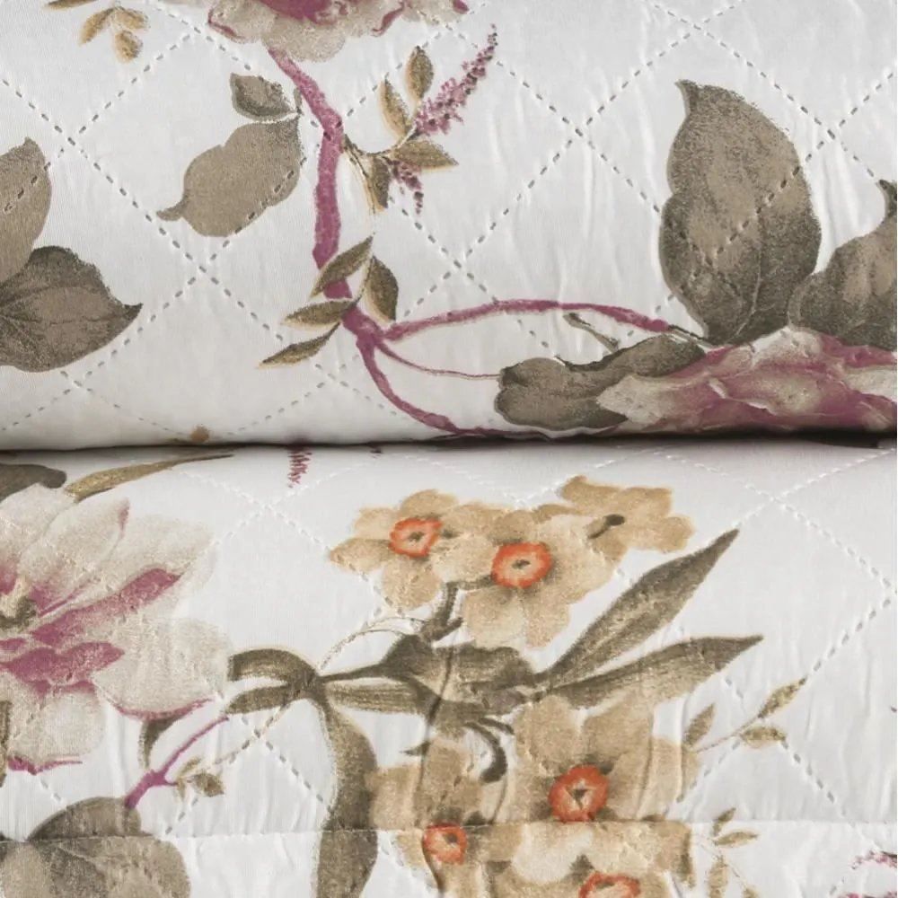 Kit Colcha Solteiro 150 Fios Havan Casa 2 Pçs - Augusta Bege Floral