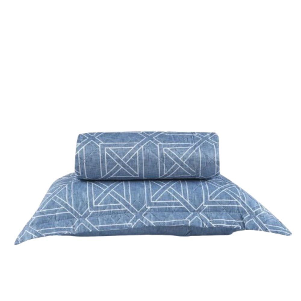 Kit Colcha Solteiro 150 Fios Havan Casa 2 Pçs - Colin Azul Geo