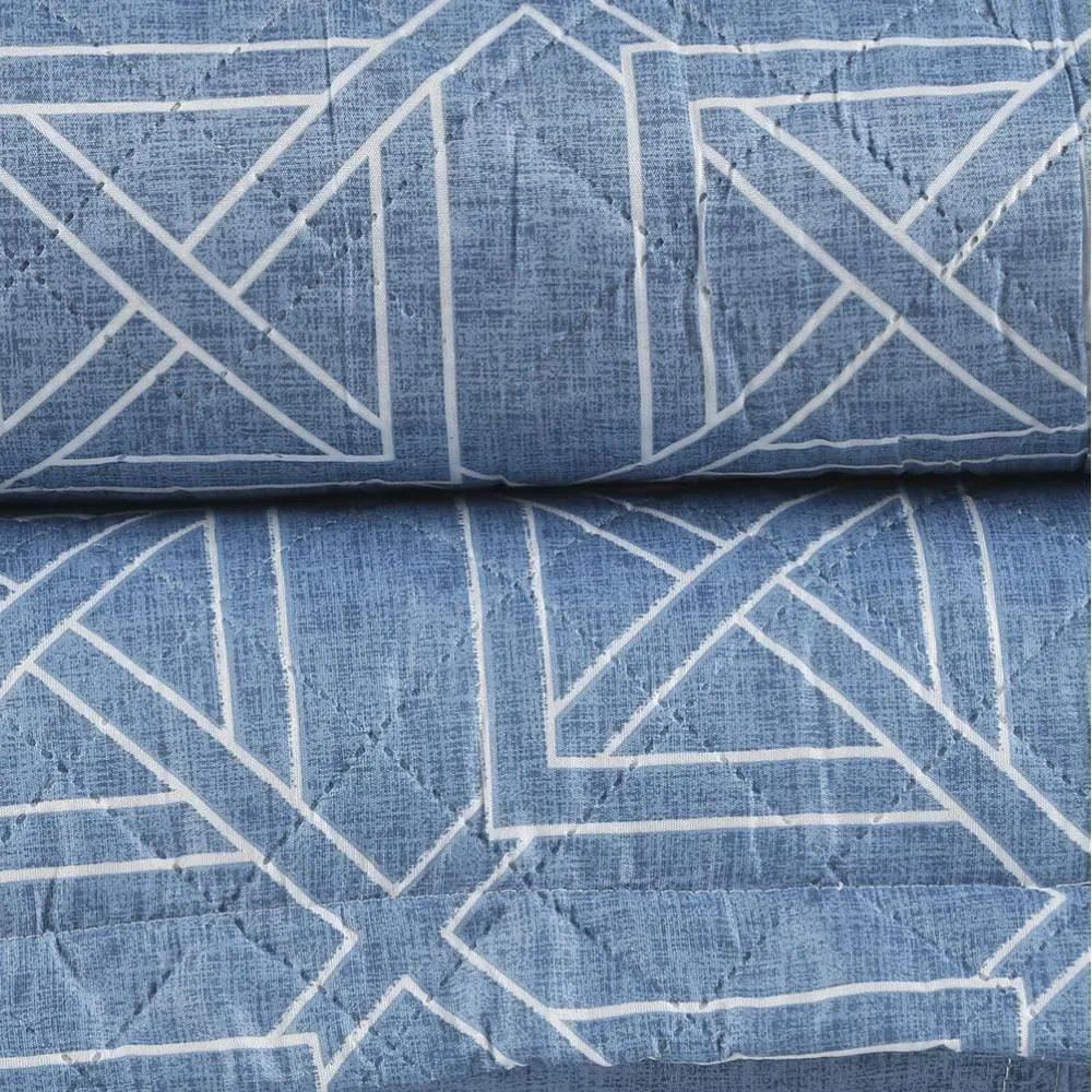 Kit Colcha Solteiro 150 Fios Havan Casa 2 Pçs - Colin Azul Geo