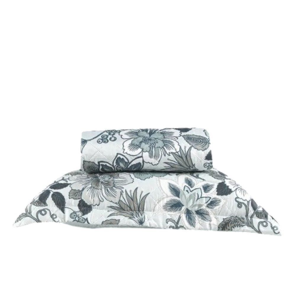 Kit Colcha Solteiro 150 Fios Havan Casa 2 Pçs - Siena Cinza Floral