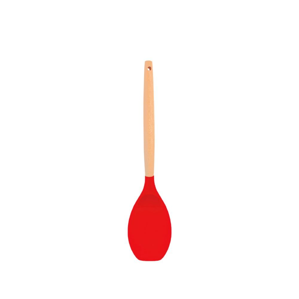 Colher De Silicone Com Cabo De Madeira 31,5Cm - Vermelho