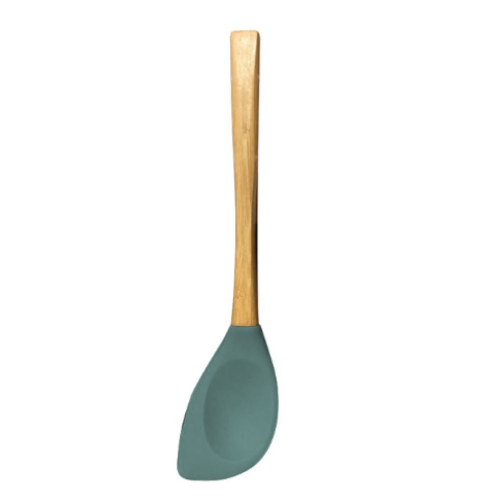 Colher Espátula De Silicone E Cabo De Bambu 31,5 Cm - Verde