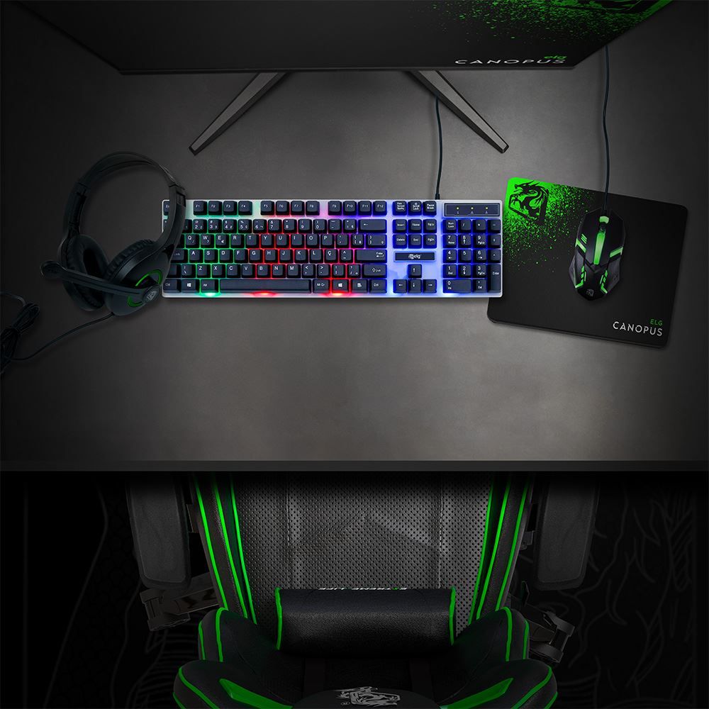 Combo Gamer 4 Em 1 Elg Canopus Teclado Mouse Headset Mousepad Abnt2