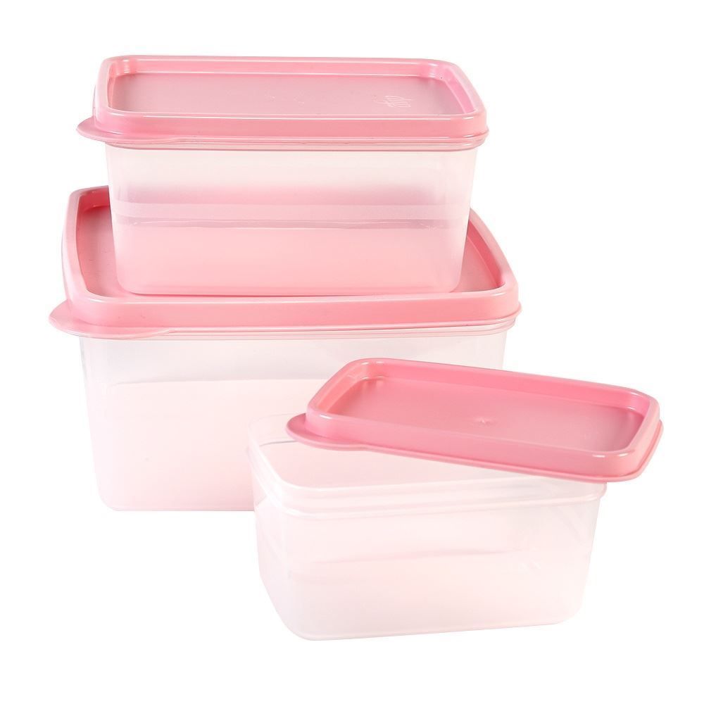 Jogo De Potes Herméticos Quadrado Essencial Dup 3 Peças - Rosa