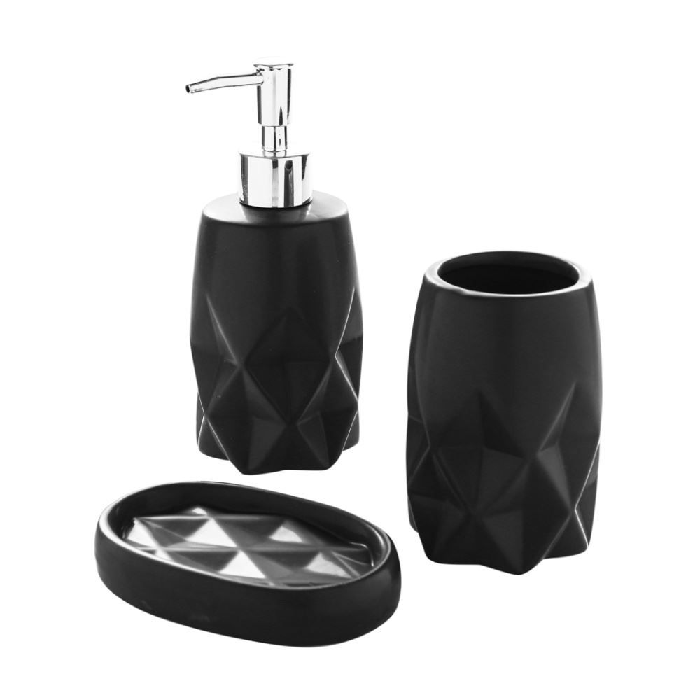 Conjunto De Banheiro Aline Havan Casa 3 Peças - Preto e Prata