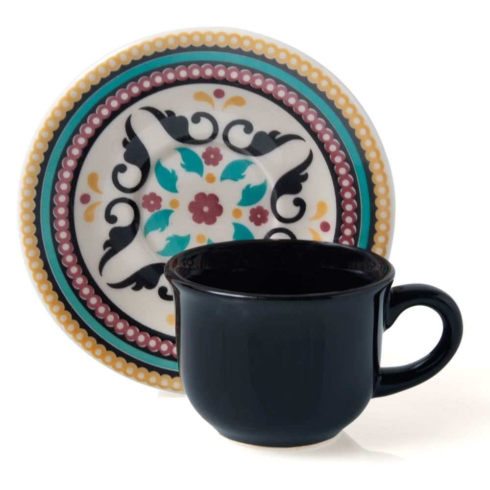 Jogo De Café Floreal Luiza Oxford 12 Pçs - Preto