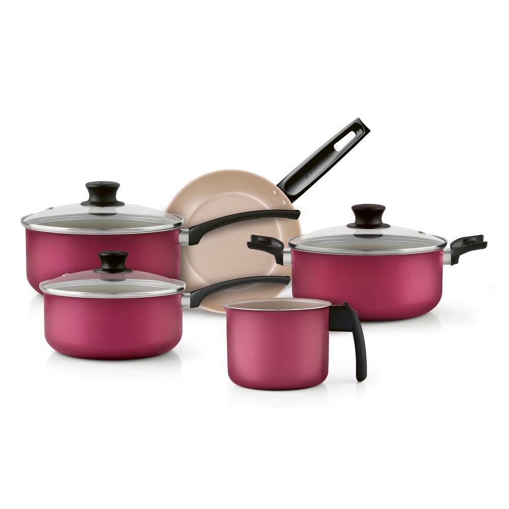 Conjunto De Panelas Aluminio 5 Pçs  Aa Bege/Cereja Magnific - CEREJA