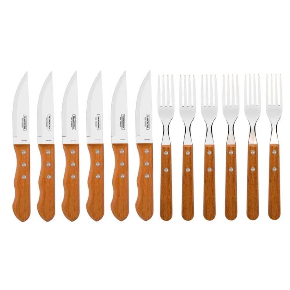 Jogo Talheres Tramontina Para Churrasco Jumbo Inox Com 12 Peças - Madeira