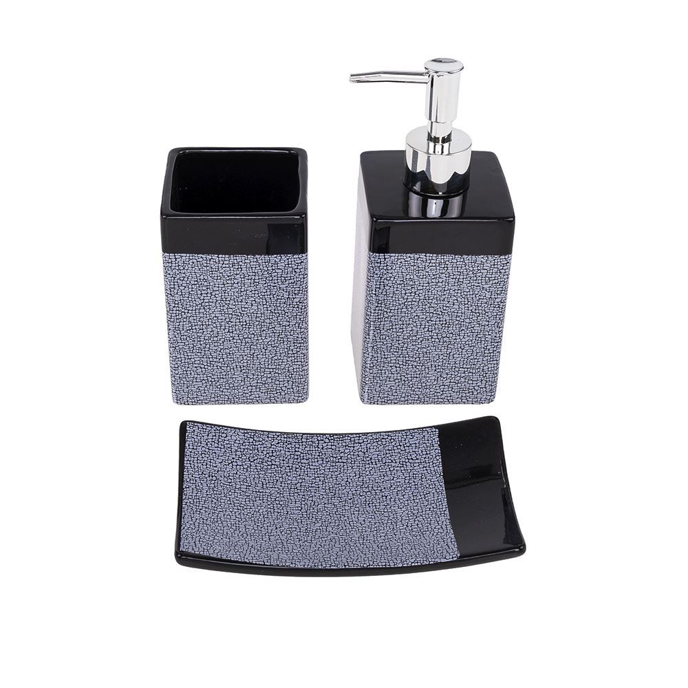 Conjunto Para Banheiro 3 Peças Finecasa - Cinza e Preto