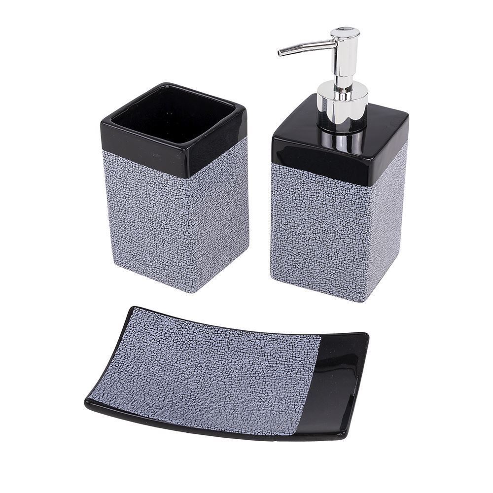 Conjunto Para Banheiro 3 Peças Finecasa - Cinza e Preto