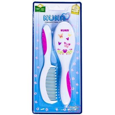 Kit Pente e Escova para Cabelo Bebê Soft Kuka Baby - Rosa