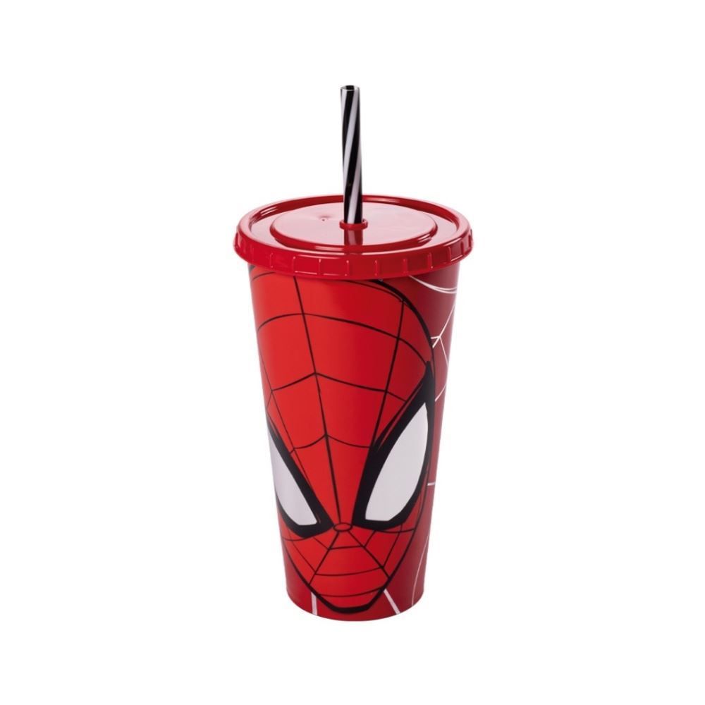 Copo Com Canudo Homem Aranha Plasútil 700 Ml - 700Ml
