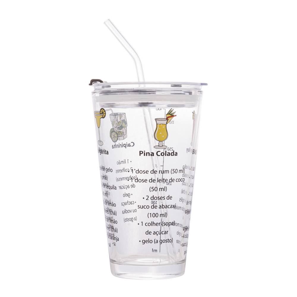 Copo Coqueteleira Lyor De Vidro Com Canudo E Receitas - 450ml