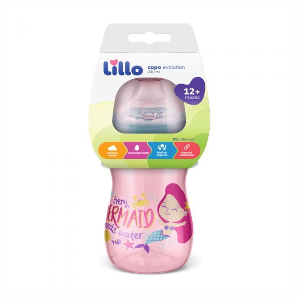 Copo Evolution Bebedor Silicone 240Ml Lillo - Rosa Claro