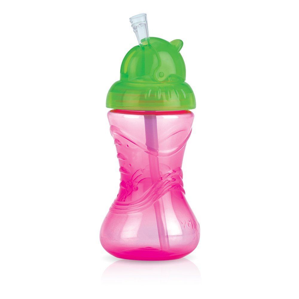 Copo Infantil Com Canudo De Silicone 300Ml Nuby - Rosa