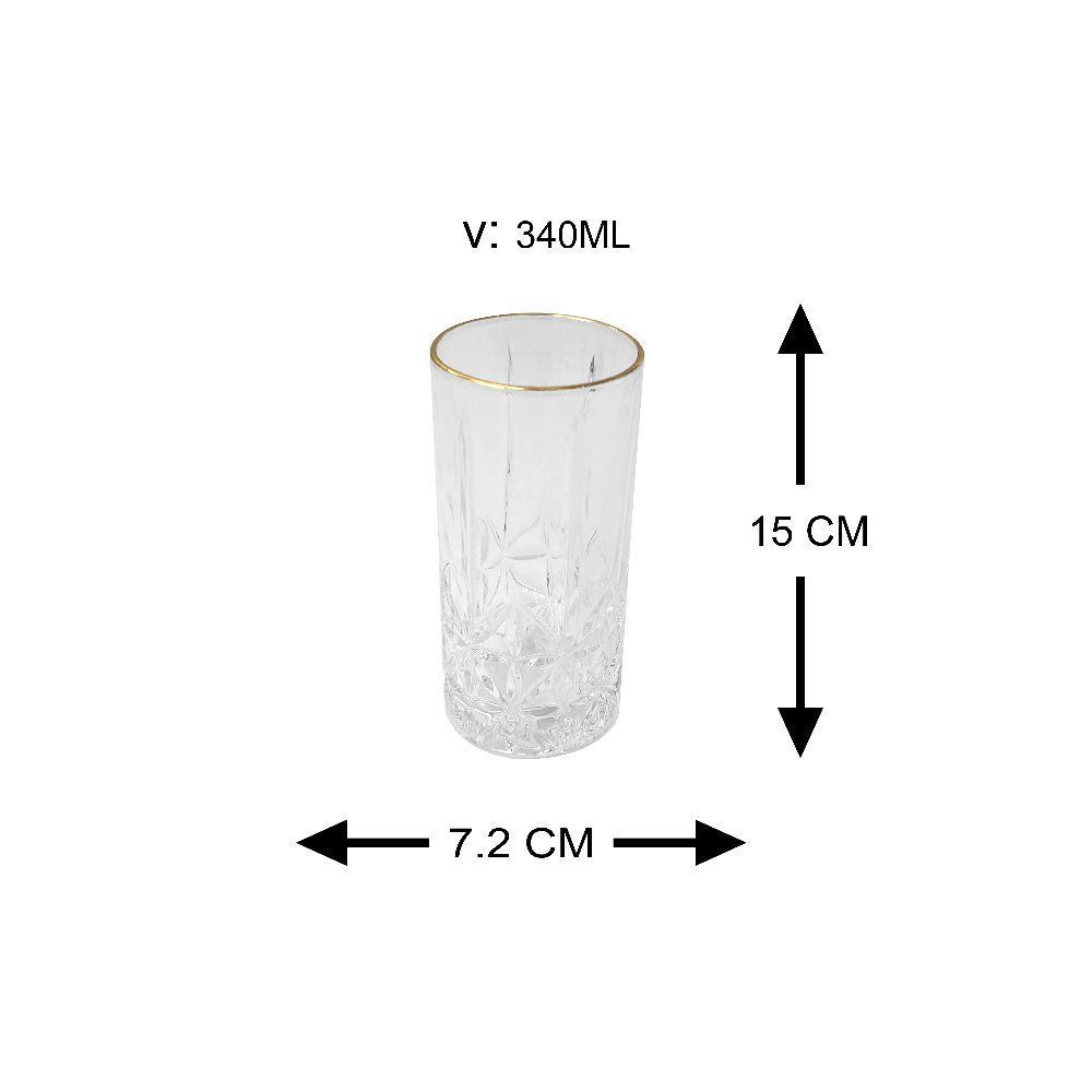 Copo Long Drink Com Filete Dourado Flower Havan Casa - 340ml