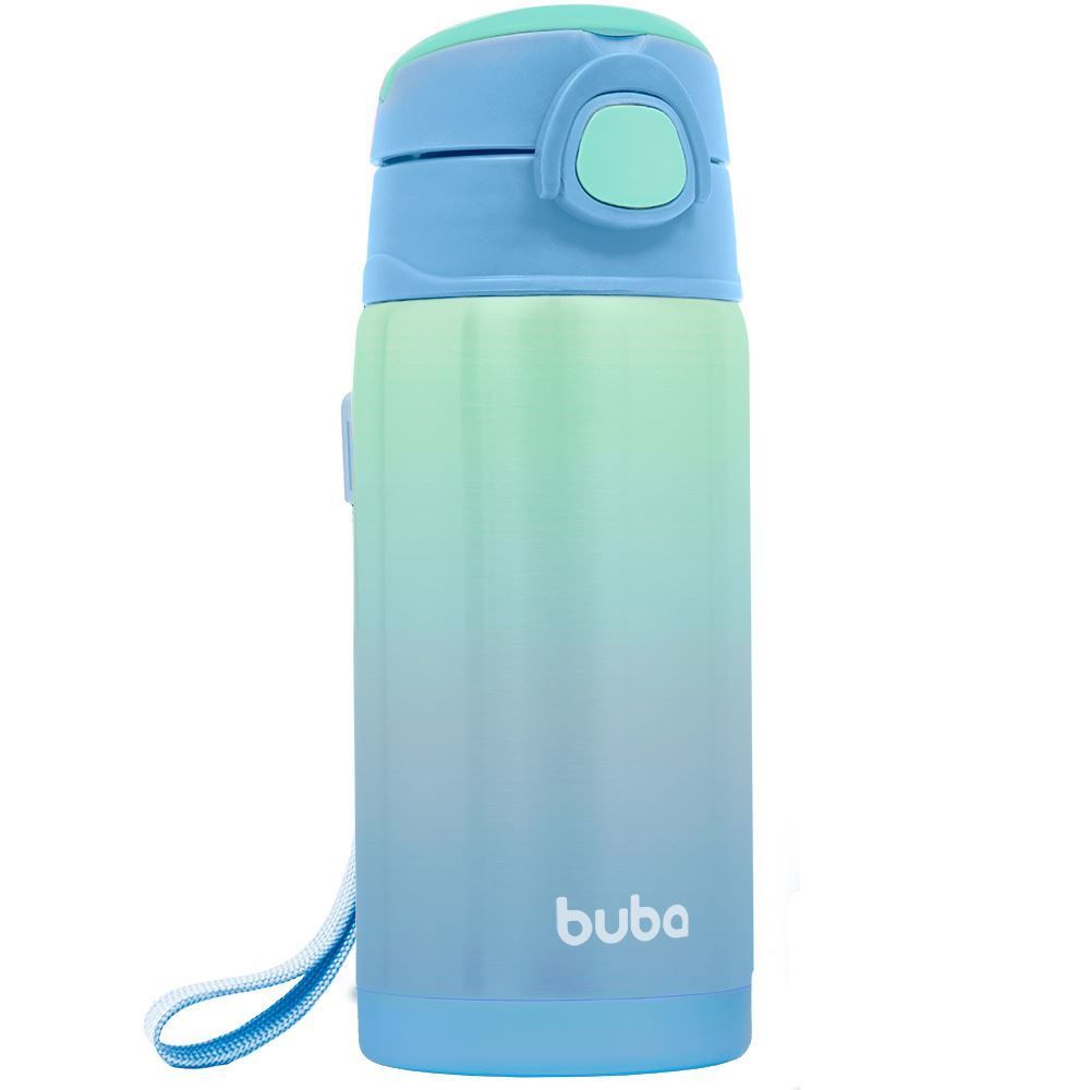Copo Térmico 400Ml Parede Dupla Com Canudo Degrade Buba - Azul