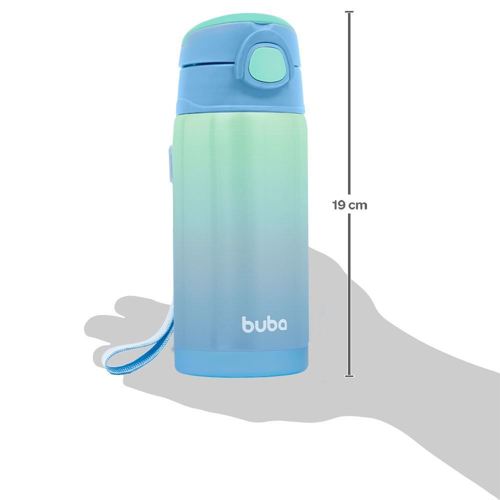 Copo Térmico 400Ml Parede Dupla Com Canudo Degrade Buba - Azul