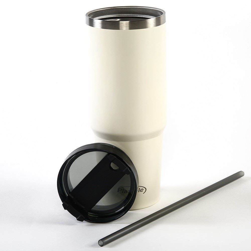 Copo Térmico Com Canudo Plasvale 900Ml - Bege