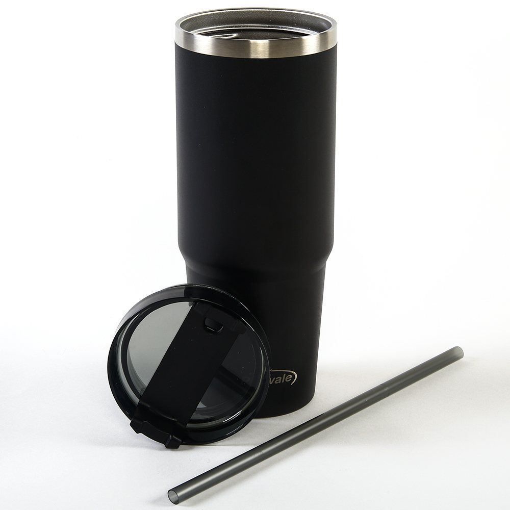 Copo Térmico Com Canudo Plasvale 900Ml - Preto