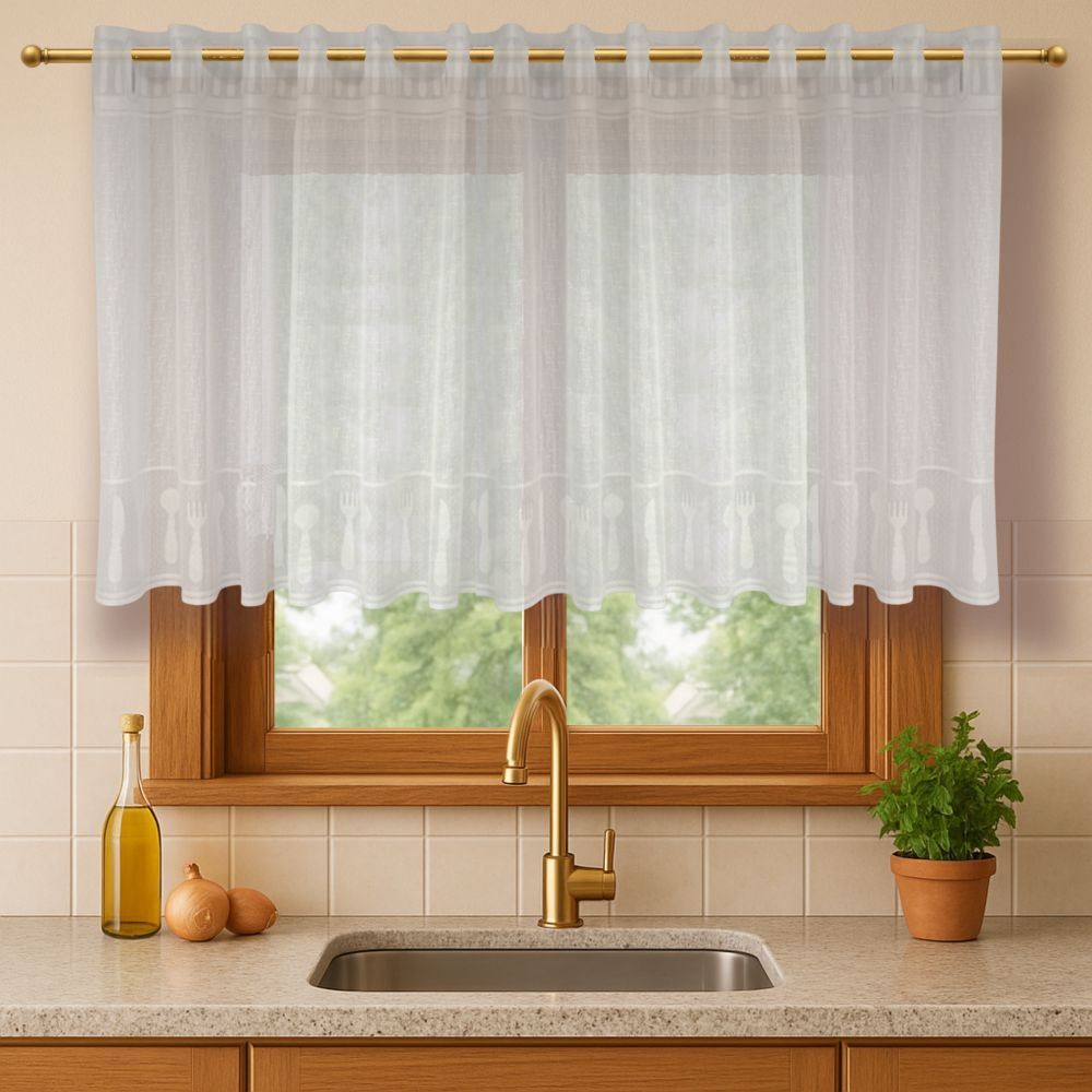 Cortina para Cozinha de Renda 2,00Mx80cm Siena Havan Casa - Branca Talheres