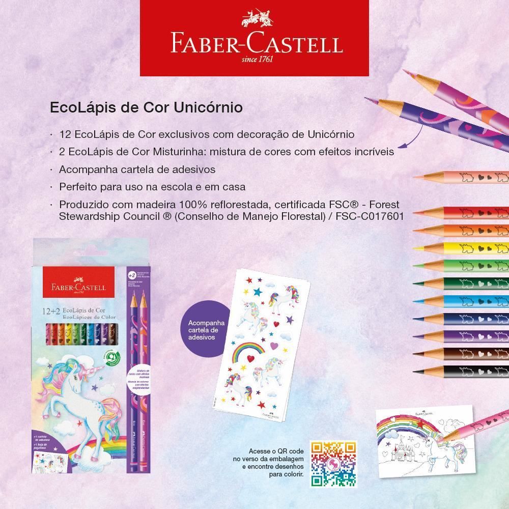 Ecolápis De Cor 12 Cores + 2 Cores Misturinha Faber Castell - Unicórnio