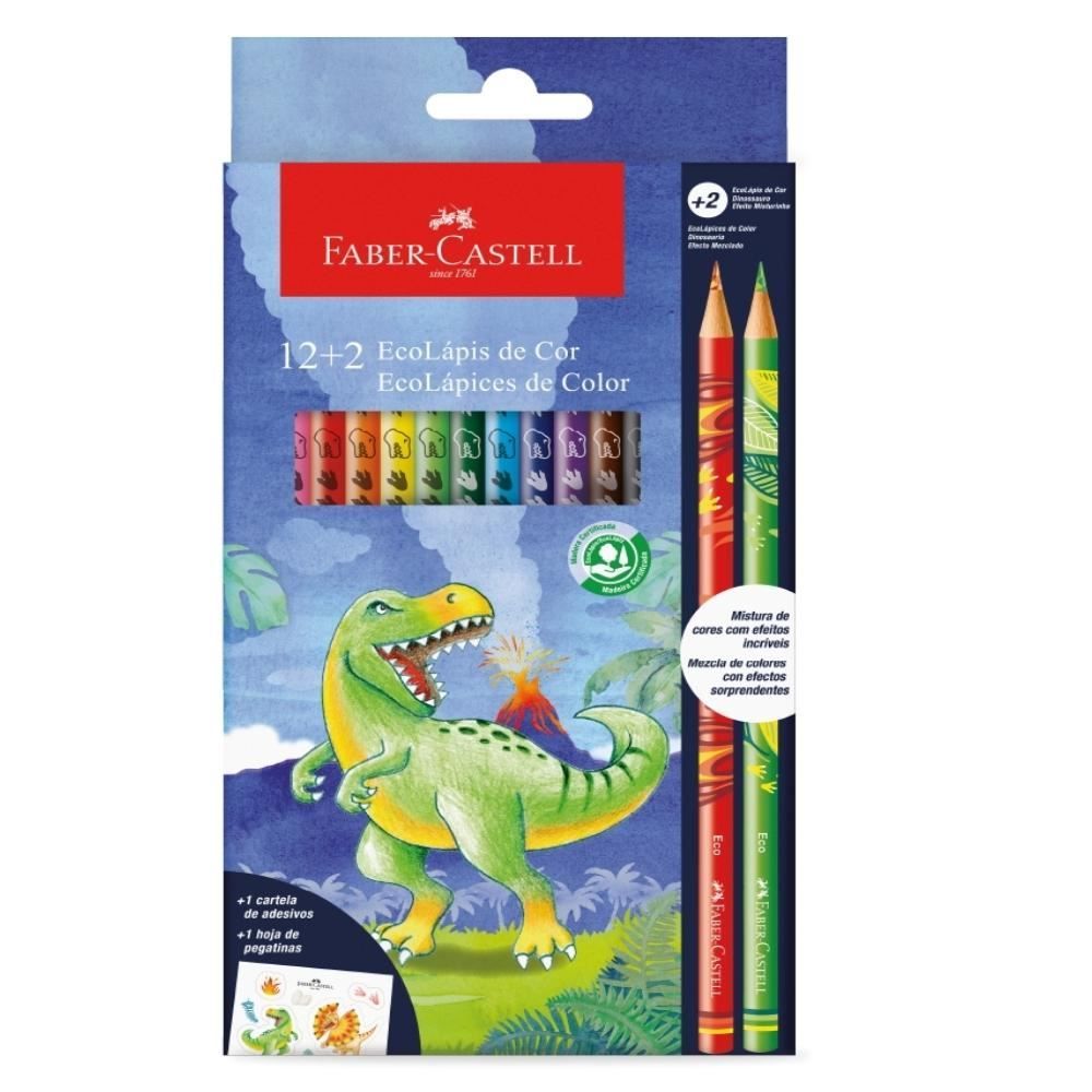 Ecolápis De Cor 12 Cores + 2 Lápis Misturinha Faber Castell - Dinossauros
