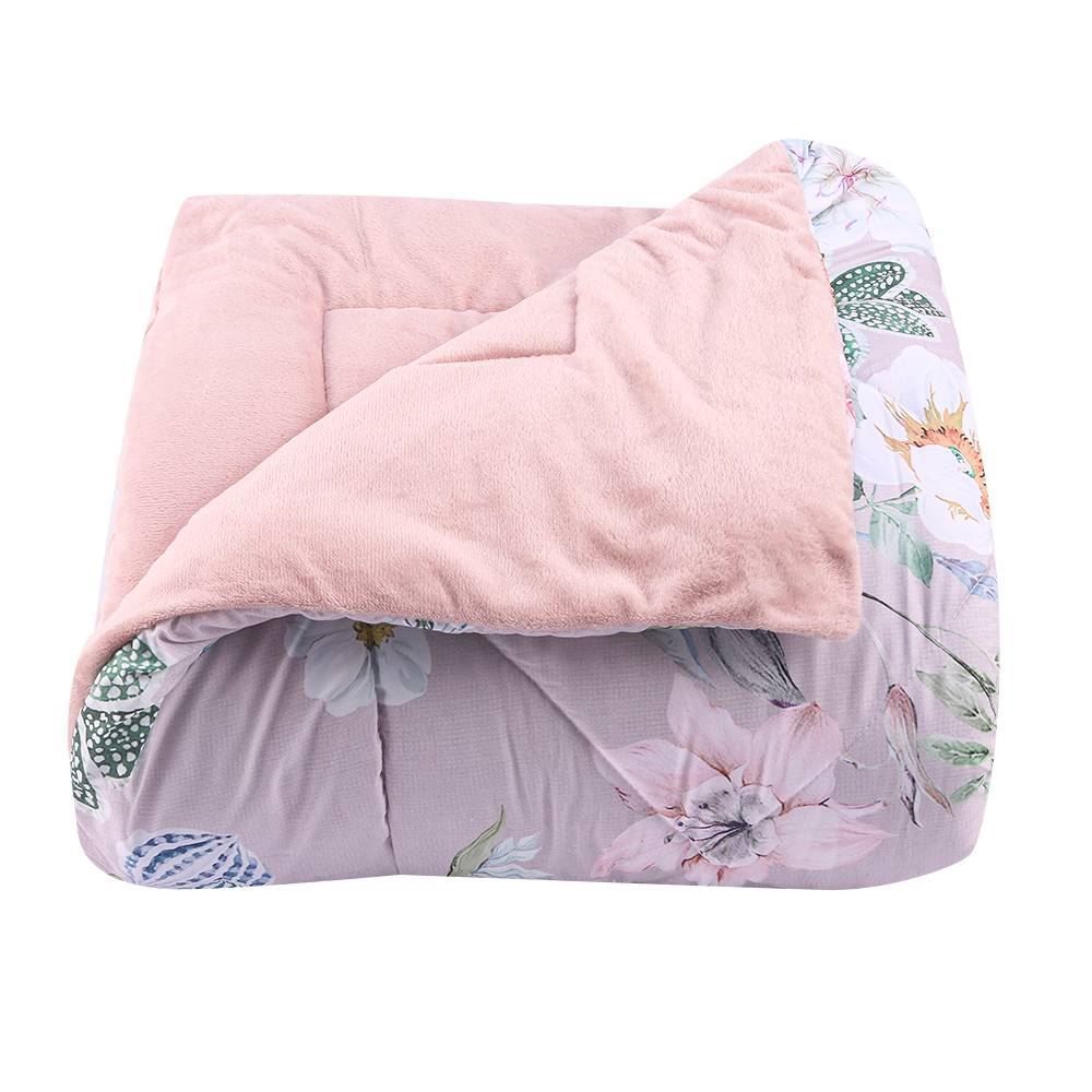 Edredom Casal Dupla Face Plush Versátile Havan Casa - Floral Rosa