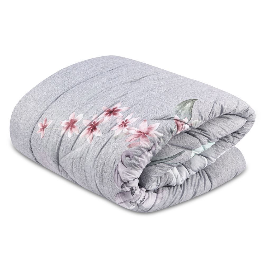Edredom King Dupla Face Plush Versátile Havan Casa - Floral Cinza