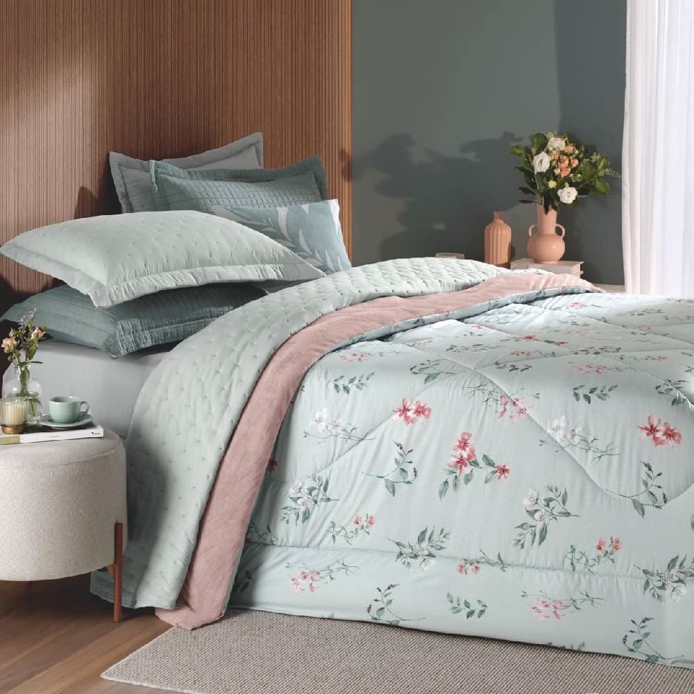 Edredom Queen Dupla Face Napoli Havan Casa - Floral Verde