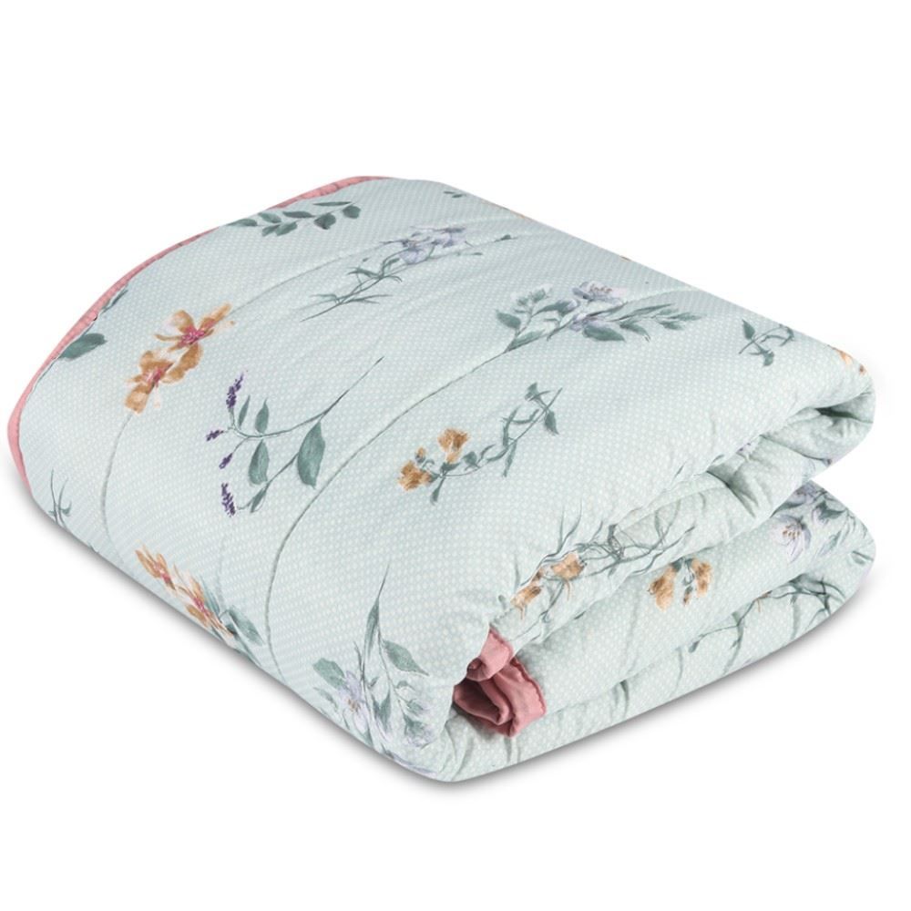 Edredom Solteiro Plush E Dupla Face Napoli Havan Casa - Floral Verde