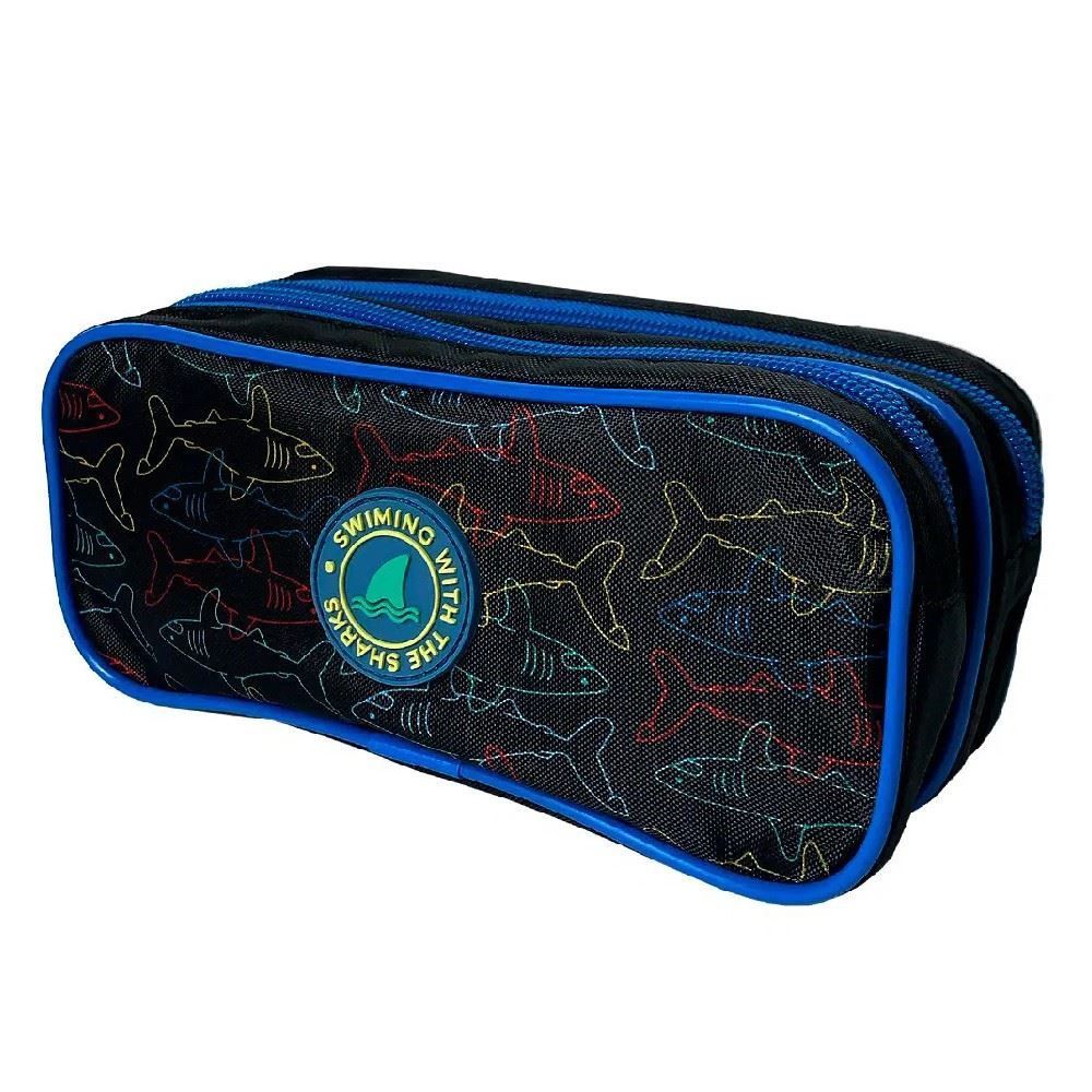 Estojo Escolar Duplo Tubarões Preto Viniforte - 33311