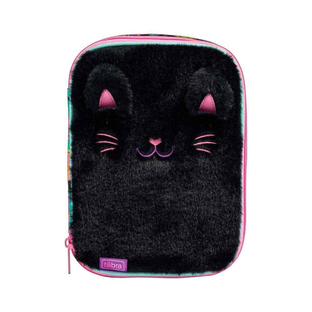 Estojo Retangular Infantil Pelúcia Gatinho Tilibra - Colorido