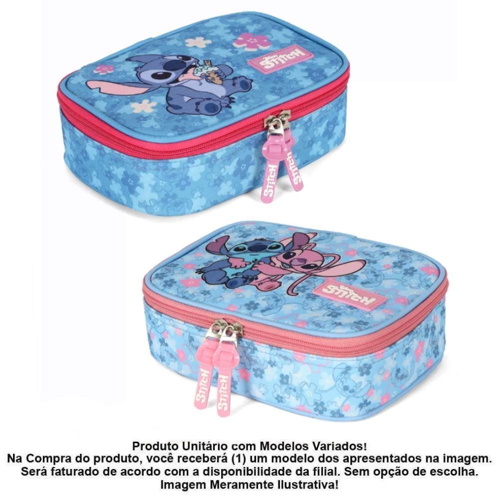 Estojo Retangular Infantil Stitch Flower Luxcel - Sortido