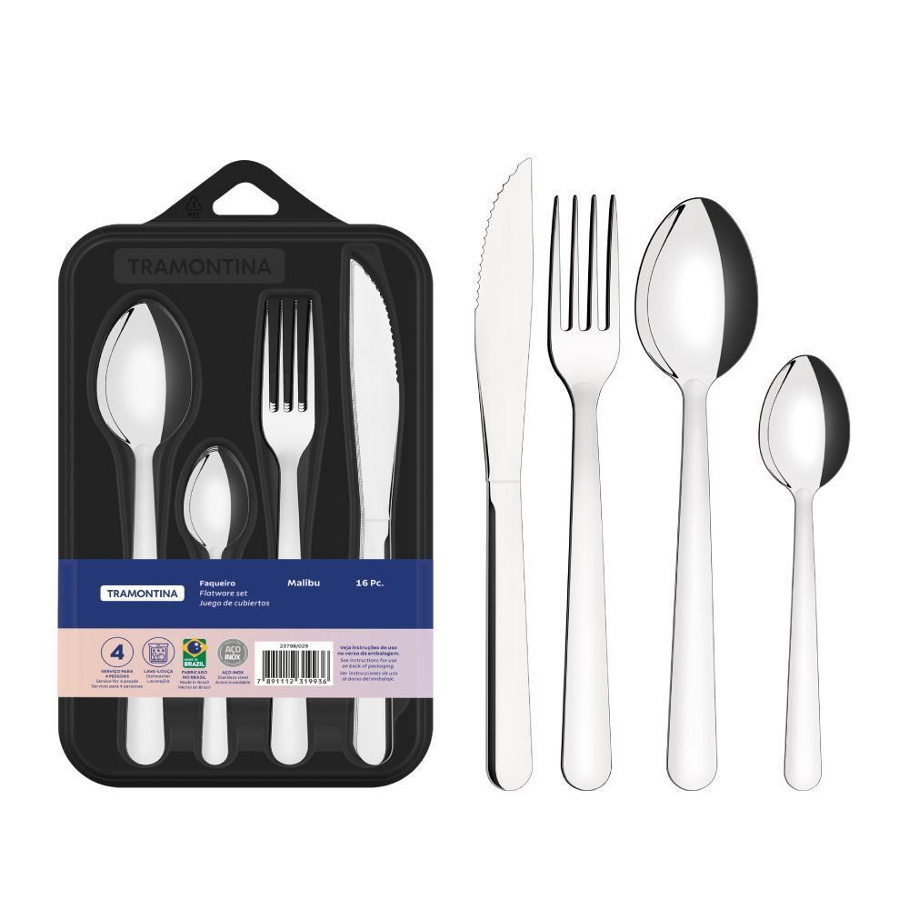 Faqueiro De Aço Inox Malibu Tramontina 16 Peças - Inox