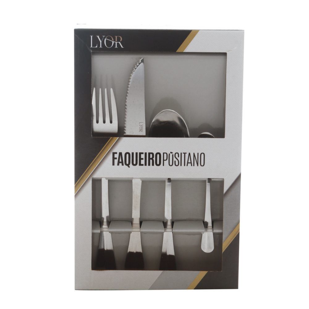 Faqueiro Inox Positano Lyor 24 Peças - Inox