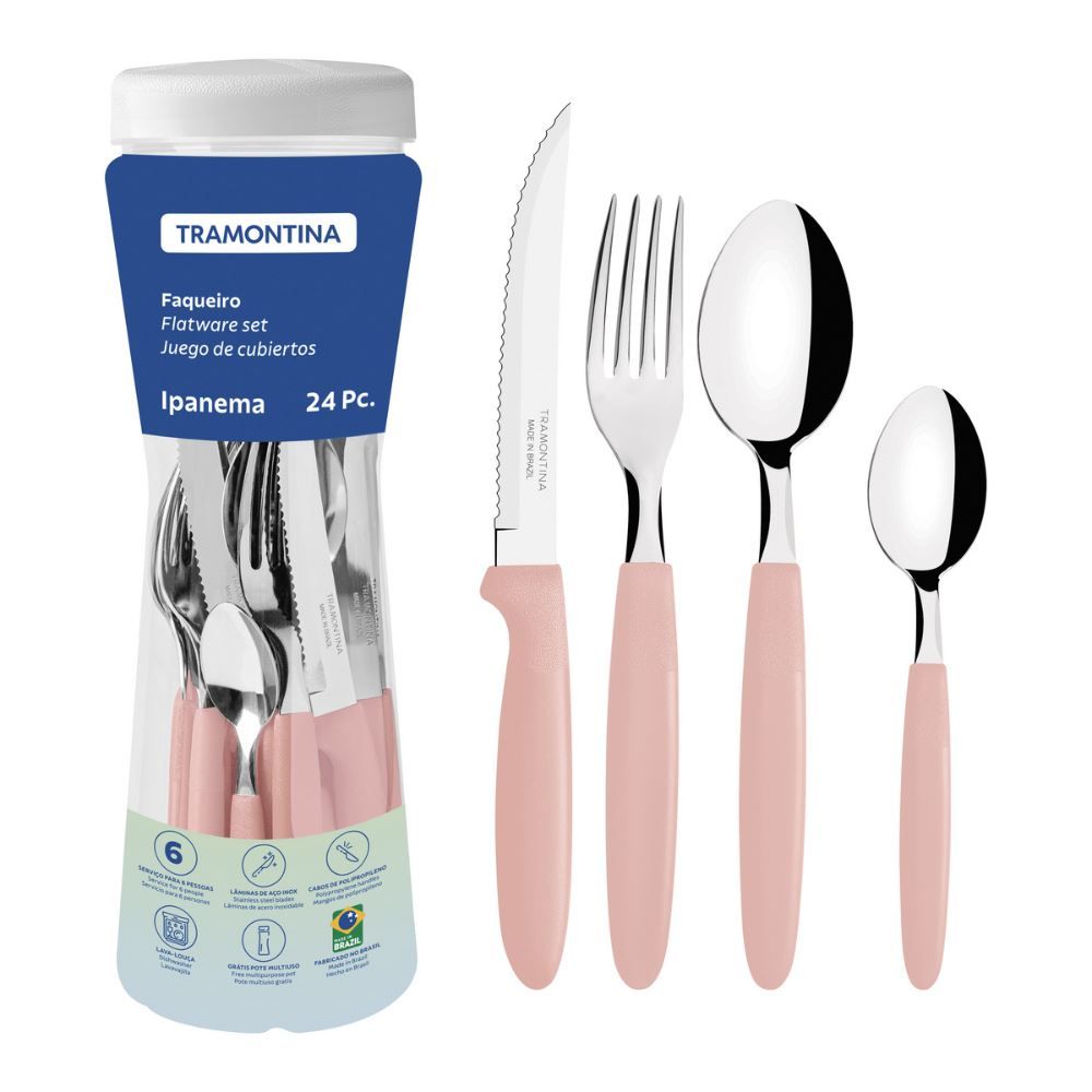 Faqueiro Tramontina Ipanema Lâminas Em Aço Inox 24 Peças - Rosa Claro