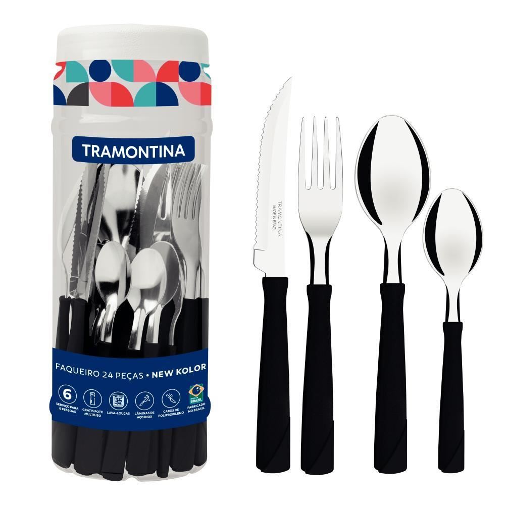 Faqueiro Tramontina New Kolor Aço Inox 24 Peças - Preto