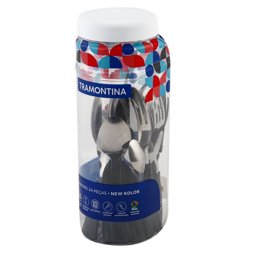 Faqueiro Tramontina New Kolor Aço Inox 24 Peças - Preto